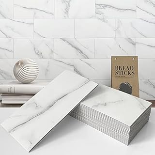 VAOVI Tile Stickers Kitchen Self Adhesive Wall Tiles,Large Stick on Bathroom Tiles 3D Peel and Stick Subway Marble Waterproof(20Tiles,White)