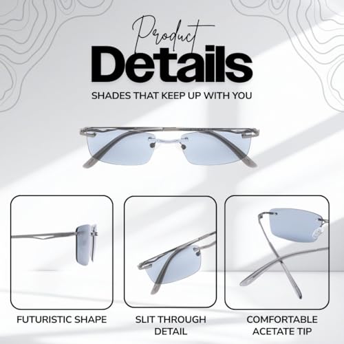 Image of SPECSMAKERS Streak Retro Sunglasses for Men Women | Rimless Rectangular Sunglasses | Polarized & 100% UV Protected | Goggles | Shades | STR1028