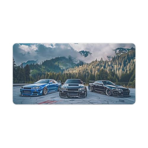 QEOPGNE R34 JDM Car Large Mouse Pad Gaming Sport Car Stance Mousepad Japanese Mountain Landscape Car Desk Mat Keyboard Computer Pad Office Desk Organizers and Accessories 23.6 x 11.8 Inch