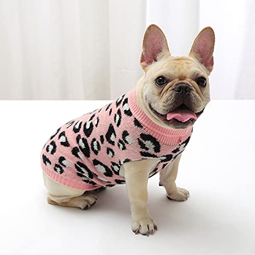 Pasrld Dog Sweater Leopard Pattern Dog Turtleneck Sweatersknitwear Warm Pet Sweater For Fall Winter(S, Girly Pink) #TOP10