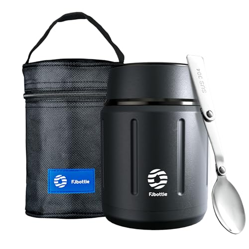 Healter Fiambrera para Oficina, Exterior, Termo de 500 ml, Portátil, de Acero Inoxidable, Recipiente para sopa, Botella de Vacío, negro