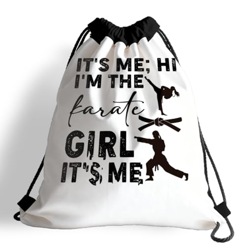 GXJGWSQ Lightweight Drawstring Sport Bag, Martial Arts Bag - Hi I'm the Karate Girl, Karate Practical Drawstring Backpack, Quick-drying and Moisture-proof Cinch Bags for Gym, Sports, Training 084