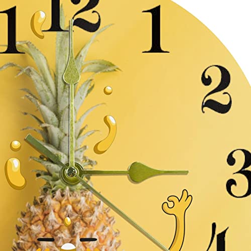 Horloge murale ananas 25 cm silencieuse à piles pour décoration de cuisine