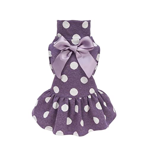 Fitwarm Polka Dot Dog Dress, Dog Clothes For Small Dogs Girl, Pet Turtleneck Outfit, Cat Apparel, Purple, Large #TOP8
