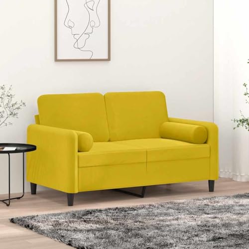 Coussins cylindriques velours jaune déhoussables Ø15x50 cm - 2