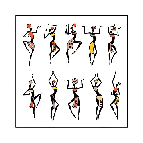 Toile femmes africaines danse tribale, photo murale colorée et abstraite 50x50cm