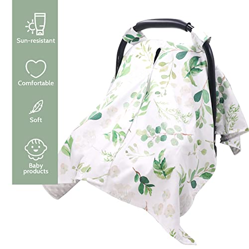 Image of TANOFAR Car Seat Cover Baby, Carseat Covers Baby Boy Girl, Peekaboo Opening Infant Car Seat Cover for Winter, Warm & Cozy, Green Leaf