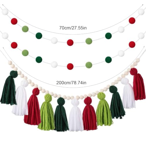 Boho Tassel Garland & Mini Colorful Balls Wooden Beads Farmhouse Wall Decor - image 3