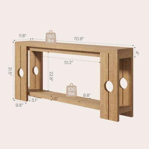 Image of Console Table 70.9 inch Extra Long Farmhouse Sofa Table Behind Couch, Narrow Entryway Table for Hallway Living Room, Natural