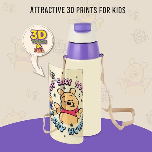 Image of CELLO Kidzbee Era 600 Insulated Kids Water Bottle 520 ml, Off White | 3D Touch & Feel Hunny Bears Design One Hand Grip Lightweight Leakproof Easy Sip Flip Cap Insulated Water Bottle for School Kids