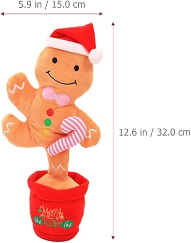 Miniatura 6 de NUOBESTY Juguete de hombre de jengibre bailando con sombrero de Navidad, divertido juguete eléctrico de peluche de Navidad repite lo que dices,