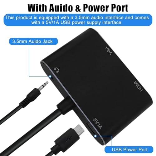 Misimain New 2 in 1 VGA to HDMI+VGA Adater 1080P Full HD Video Audio Converter Suitable for Various Occasions-Copy/Extend Screen, Home Theather, Office Work, Meeting Speech
