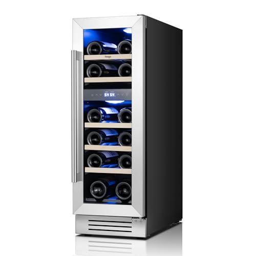 Image of Yeego Wine Fridge Cooler - 12 Inch Wine Fridge Hold 17 Bottles, 40-65°F Dual Zone Wine Refrigerator Glass Door, Built in Fridge, Freestanding or Adjustable Shelves Fridge for Home Bar Office