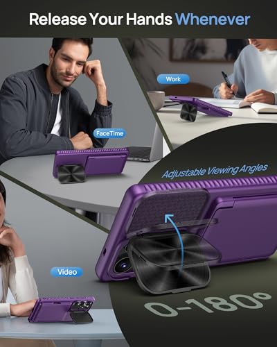 Image of for Samsung Galaxy S25 Ultra Case Wallet with Stand, Built-in [2 Pack] Screen Protector & Card Holder & Camera Cover, Military Grade Drop Protection Phone Case for S25 Ultra 6.9 inch, Dark Purple