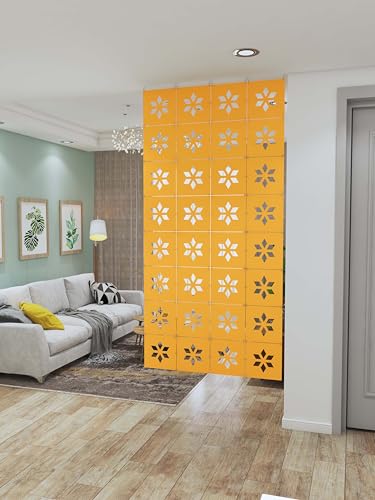 Felt Fiber Surface High Density Polyester Fiber Board 11\"x11\" Hanging Room Divider Panel Cut Room Partition Home Decoratio (12 Pcs) (Golden)