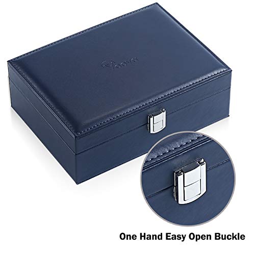 Voova Jewelry Box Organizer for Women Girls, 2 Layer Large Men Jewelry Storage Case,PU Leather Display Jewellery Holder with Removable Tray for Necklace Earrings Rings Bracelets，Vintage Gift，Navy Blue