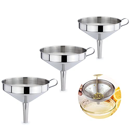 3 Stü Edelstahl Trichter Set Trichter Strainer Filter Set Mit Griff Stapelbarer Kleiner Trichter Einfülltrichter Edelstahl Kann Schnell Flüssige Oder Pulverförmige Gegenstände Wie Wein,Gewürze,Zucker Cover