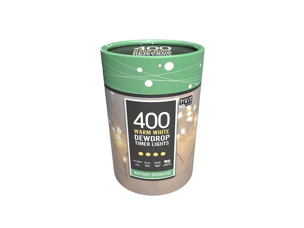 Festive Productions Silver Battery Operated Dewdrop Timer Lights - 400 Warm White