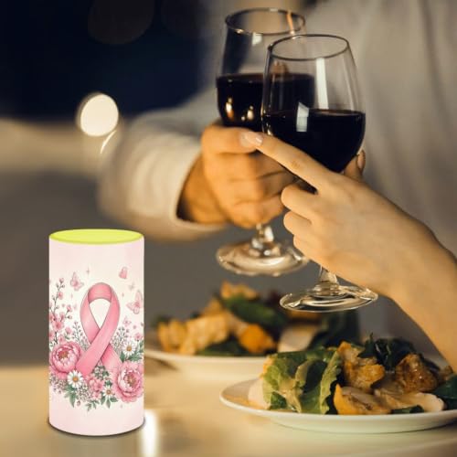 Image of Poceacles Flameless Light Candles Battery Operated Candles with Color Changing Timer Remote Control Tealights for Breast Cancer Awareness Decor, Pink Ribbon Floral Butterfly Pink