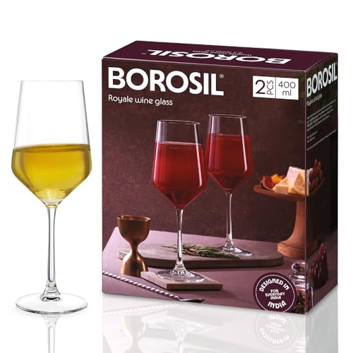 Image of Borosil 400ml x 2pc Royale Wine Glass Set | Wine Glasses for Red & White Wine, Cocktails & Mocktails | Elegant Glassware for Home, Parties & Gifting