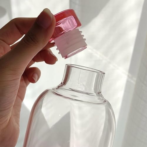Image of Glass Water Bottle for Adults, Student Direct Drinking Freezer Safe, Leak Proof, Gym Travel On-The-Go Hotel-Style Design Borosilicate Glass Water Bottle With Time Marker (1000ML PINK)