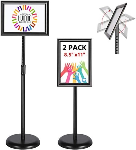 Adjustable Heavy Duty Pedestal Sign Holder Floor Stand, Sign Stand Poster Stand, Standing Floor, 8.5 x 11 inch, Vertical & Horizontal View, Outdoor Standing Display Sign Holders Aluminum Black 2 Pack