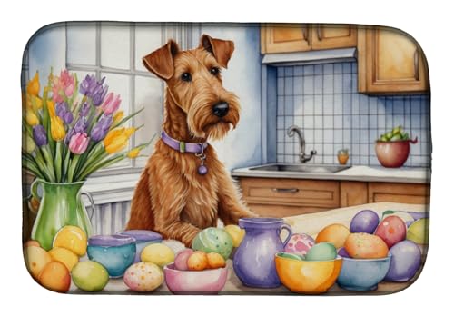 Caroline's Treasures DAC6834DDM Decorating Easter Irish Terrier Dish Drying Mat Absorbent Dish Drying Mat Pad for Kitchen Counter Dish Drainer Mat for Countertop, 14 x 21", Multicolor
