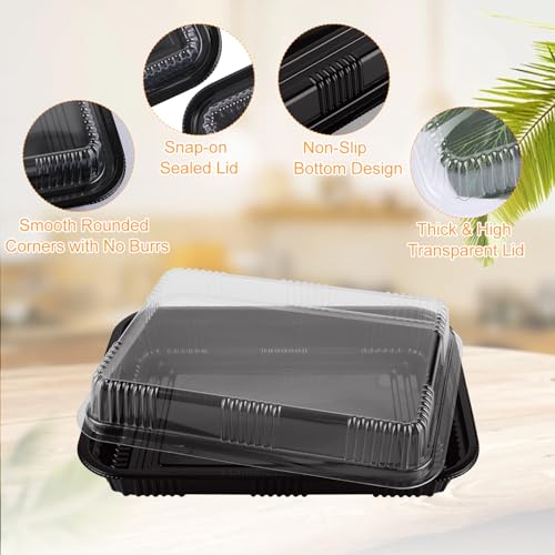 AHAQU 20PCS Reusable Buffet Trays with Lids, 264 x 200 x 62mm Plastic Buffets Catering Trays, Sandwich Platter Trays for Party Food, Buffets, Cake, Sushi- Black - Image 4