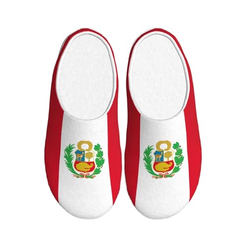 Cozy Flag of Peru print Slippers Indoor and Outdoor Fuzzy House Shoes Anti-Skid Sole Gifts for Women Indoor Scuff