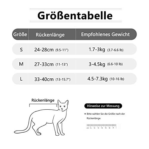 HEYWEAN Katzenbody Nach Op Kastration - Langärmeliger Body Streifen Katzenbekleidung - Halskrausen-Alternative für Operation Anti-leckende Nach Der Operation Tragen