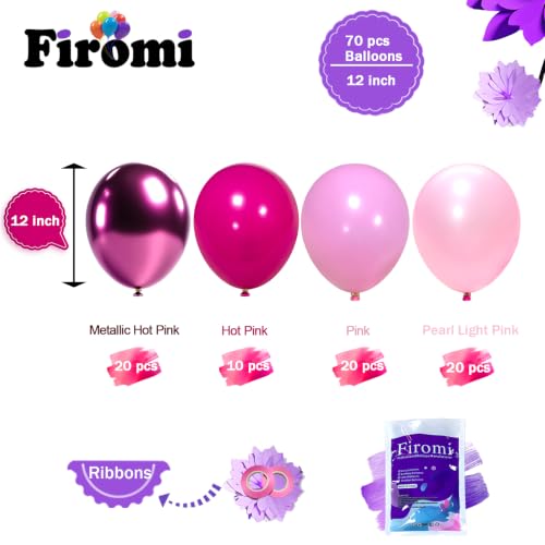 Image of Firomi Metallic Chrome Pink Balloons Set 12-inch 70 pack (with 2 Ribbons)