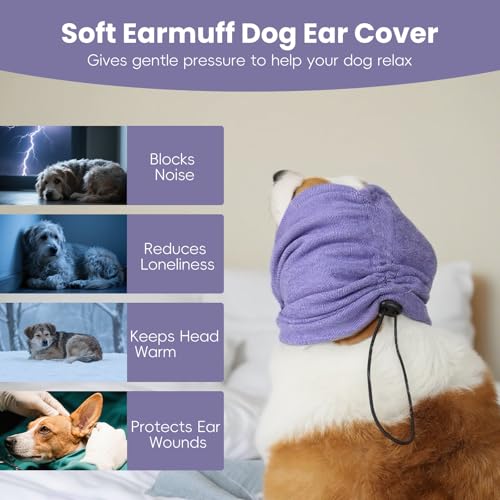 Image of Dog Calm Hoodie, No Shake Ear Wraps for Dogs, Quiet Dog Ear Cover Noise Protection, Pet Ear Muffs Dog Ear Protector Head Wrap Cover for Anxiety Relief, Hematoma, Grooming, Firework, Thunderstorms,L