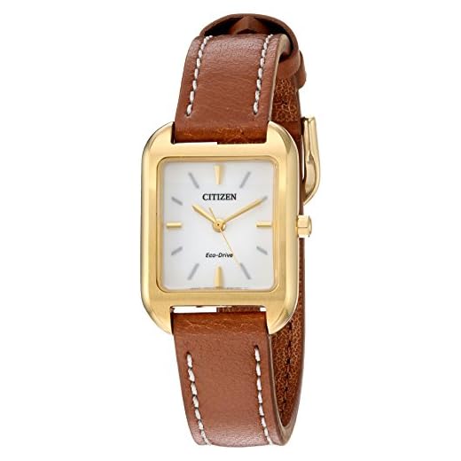 Citizen Women's 'Silhouette' Quartz Stainless Steel and Leather Casual Watch, Color:Brown (Model: EM0492-02A)