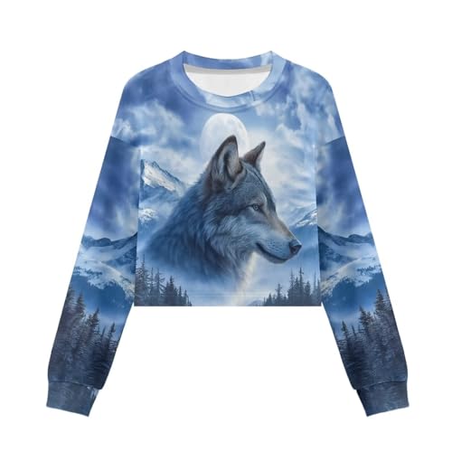 Girls Long Sleeve Sweatshirts Kids Crop Tops Cute Animal Print Pullover Tops Crewneck Spring Fall Shirts 5-14