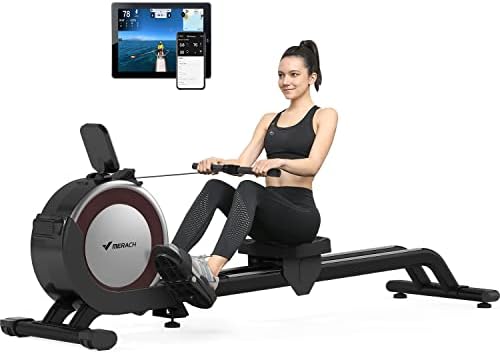 Rowing Machine, Merach Electric Magnetic Rower Machine with Dual Slide Rail, 16 Levels of Quiet Electromagnetic Resistance, Max 350lb Weight Capacity, App Compatible, Rowing Machines for Home Use,Q1