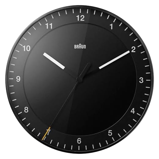 Braun Classic Large Analogue Wall Clock with Silent Sweep Movement, Easy to Read, 30cm Diameter in Black, Model BC17B.