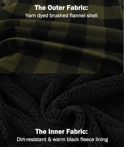 Image of V VALANCH Men's Flannel Shirt Jacket with Hood Fleece Lined Plaid Jacket Zip Up Winter Warm Coat
