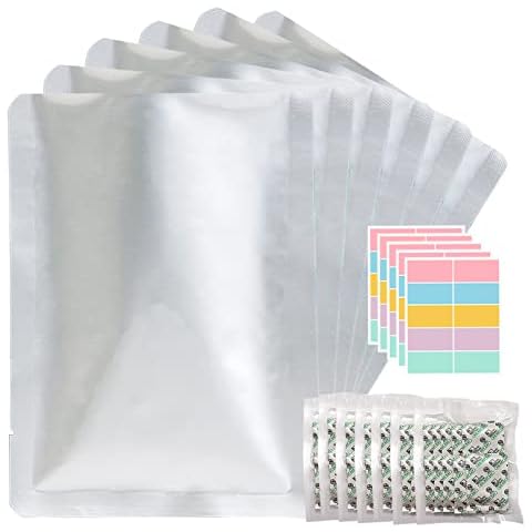 50pcs 1 Gallon Mylar Bags for Food Storage with Oxygen Absorbers 500CC (6 Packs of 10pcs) and Labels, 9.5 Mil 10"x14" Vacuum Sealer Bags Heat Sealable Bags for Long Term Food Storage(Extra Thick) Cover