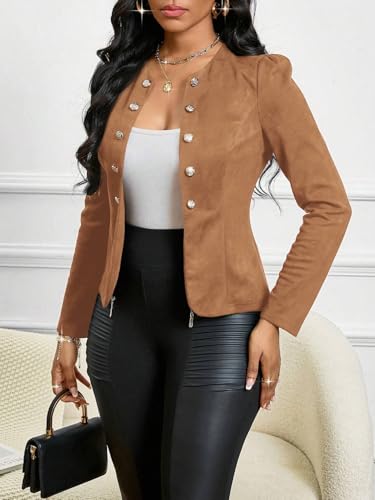 Rust Brown Womens Fall Winter Jacket – Cozy Suede Button Open Front for Casual Elegance - Image 4