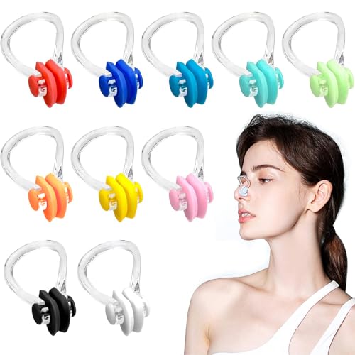 NAYAGOGO 10 Pcs 10 Colors Nose Clips Swimming Nose Plug Reusable Waterproof Nose Protector Waterproof Training Swim Nose Protector Plug for Swimmers Beginners