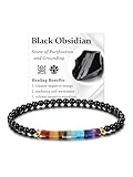 JSDDE Bracciale 7 Chakra in pietre naturali per donna ragazza 4 mm bracciale elastico sottile con perle pietre e cristalli portafortuna gioielli regalo per fidanzata mamma compleanno, Pietra