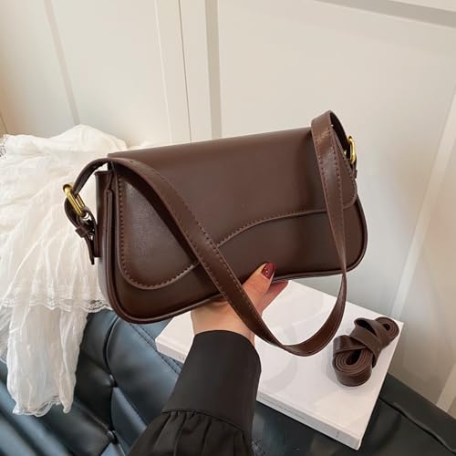 GWAWG Women's Leather Shoulder Bag, Mini Tote Bag, Small Antique Soft Leather Shoulder Bag, Classic Women's Mini Chain Bag (Coffee)