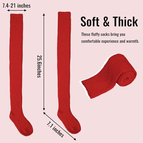 Image of Moon Wood Womens Thigh High Socks Long Soft Warm Leg Warmers Fuzzy Over Knee High Stockings Coral Fleece Plush Socks
