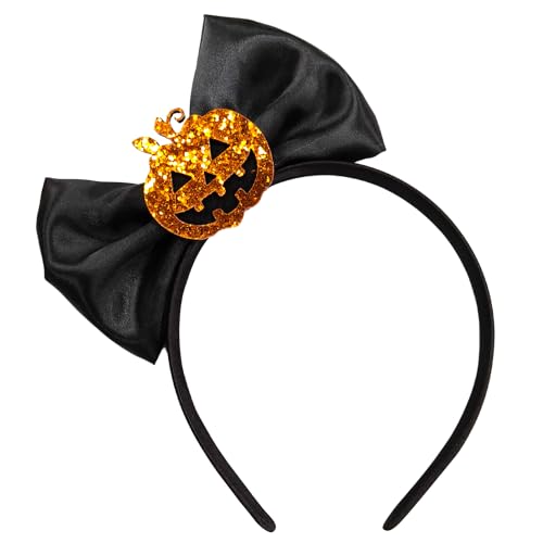 Halloween Headband Glitter Pumpkin Hair Hoop Bow Black Hair Accessories for Women Girls Headwear Cosplay Makeup Party Photo Props Halloween Head Decoration