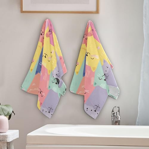 Toallas de mano absorbentes y suaves de algodón, pack de 2 toallas decorativas de gato 5