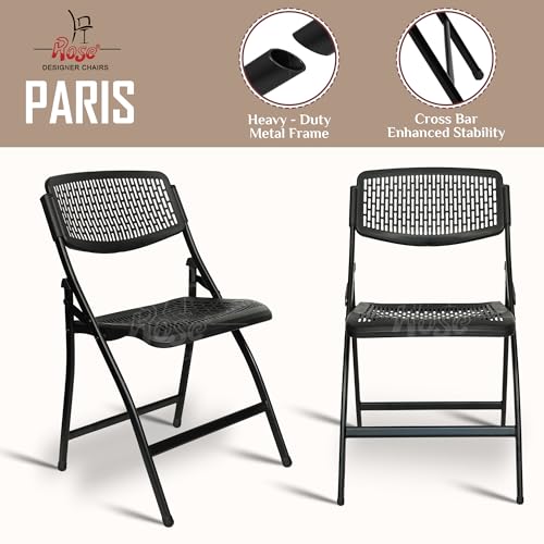 Image of ROSE Paris | Plastic Folding Chair | Portable & Foldable Chair for Home, Dining, Balcony, Office & Study | Comfortable Folding Plastic Chair for Students, Camping, Laptop & Multipurpose Use (Black)