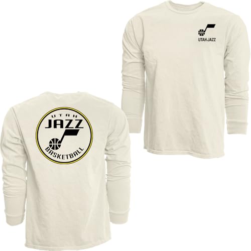 Utah Jazz NBA Officially Licensed Long Sleeve T-Shirt Ringspun Front/Back Ivory, Small