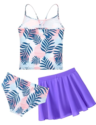 Image of Girls Swimsuit 3 Piece Sleeveless Bathing Suit Sets with Skirt Swimwear Rash Guard for Kids Beach UPF 50+ Sun Protection