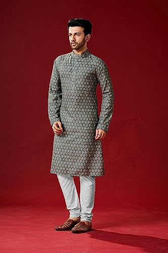 Elina fashion Men's Cotton Printed Kurta Pajama Set Tunic Indian Traditional Wear3