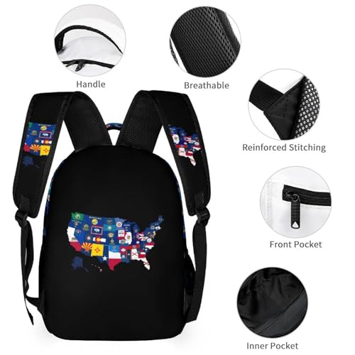Flag Map of U.s. Cute Backpacks Set Lightweight Lunch Bag Aesthetic Pencil Cases for Travel Work3